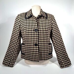 JM Collection Harlequin Wool Tweed Tan and Black Cropped Jacket - Coquette